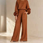 Conjunto Elegante Mujer Blusa Manga Floral y Pantalón Ancho | Kalina