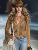 Camisa Western Mujer Ante Sintético con Flecos - Paz