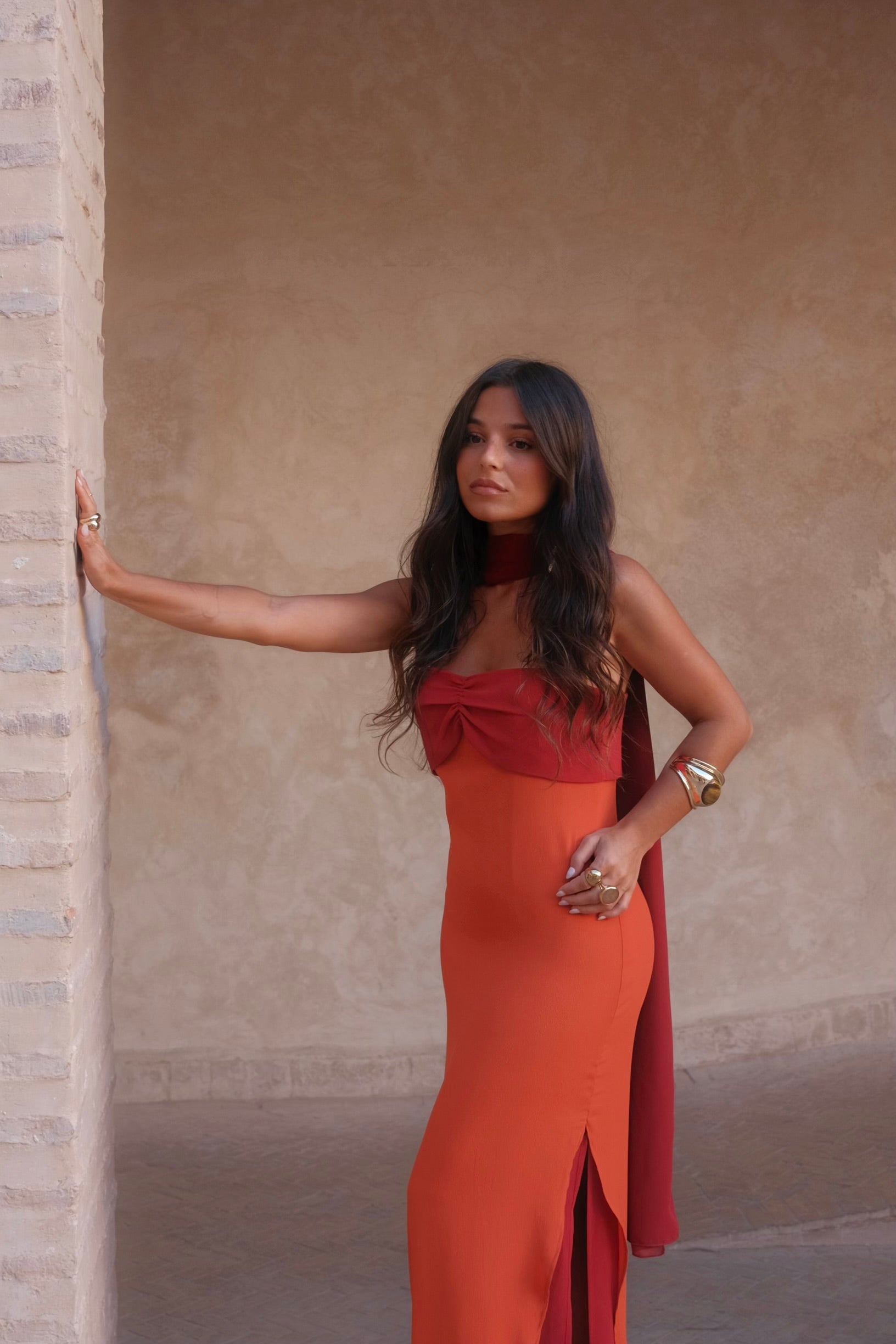 Vestido Estampado Naranja y Rojo | Azahara