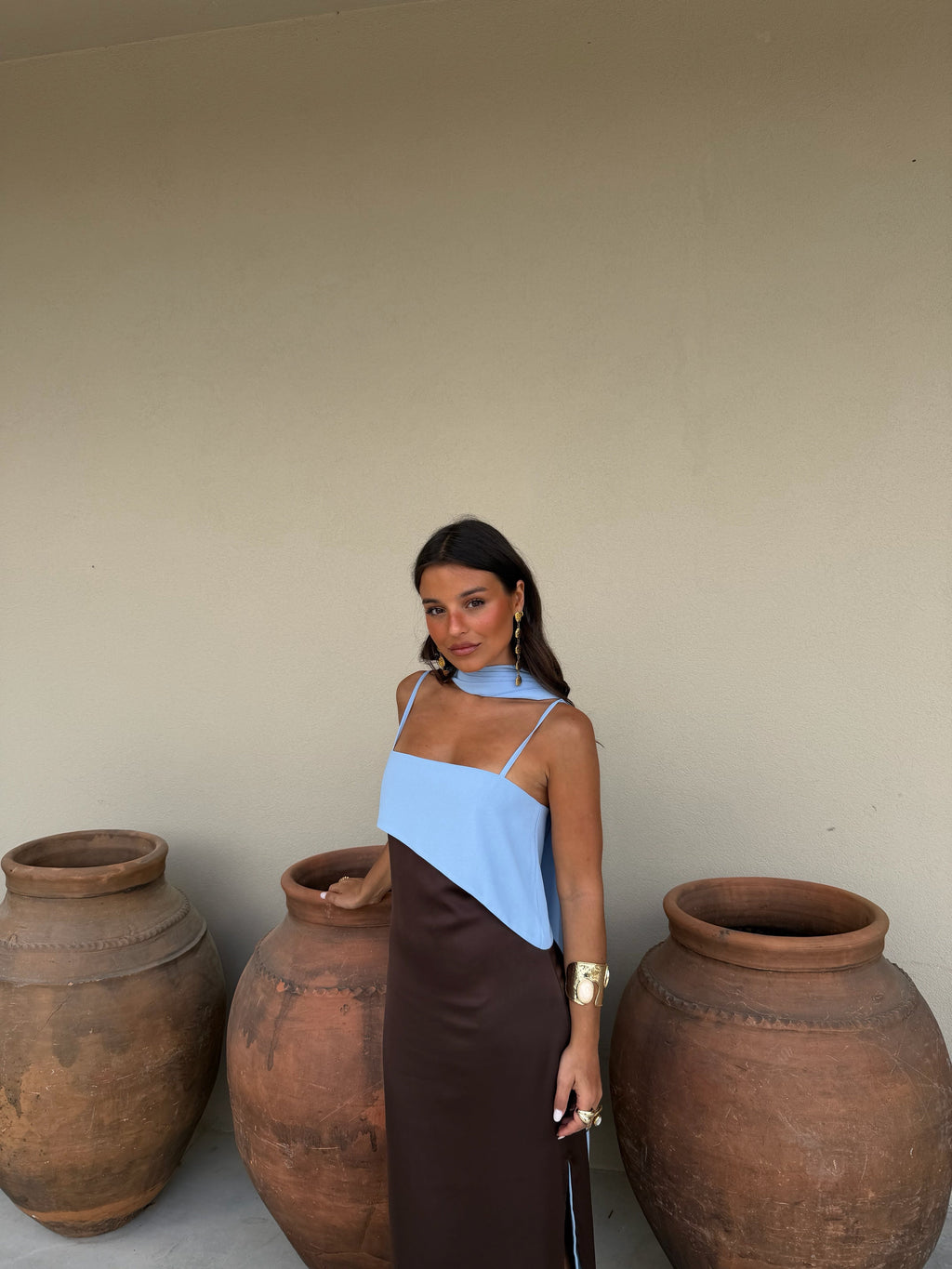 Vestido Casual Elegante Otoño Vestido Mujer Marrón y Azul | Martina
