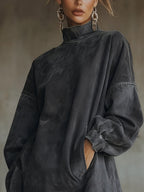 Vestido Cuello Alto Ante Sintético con Flecos Mujer | Olive