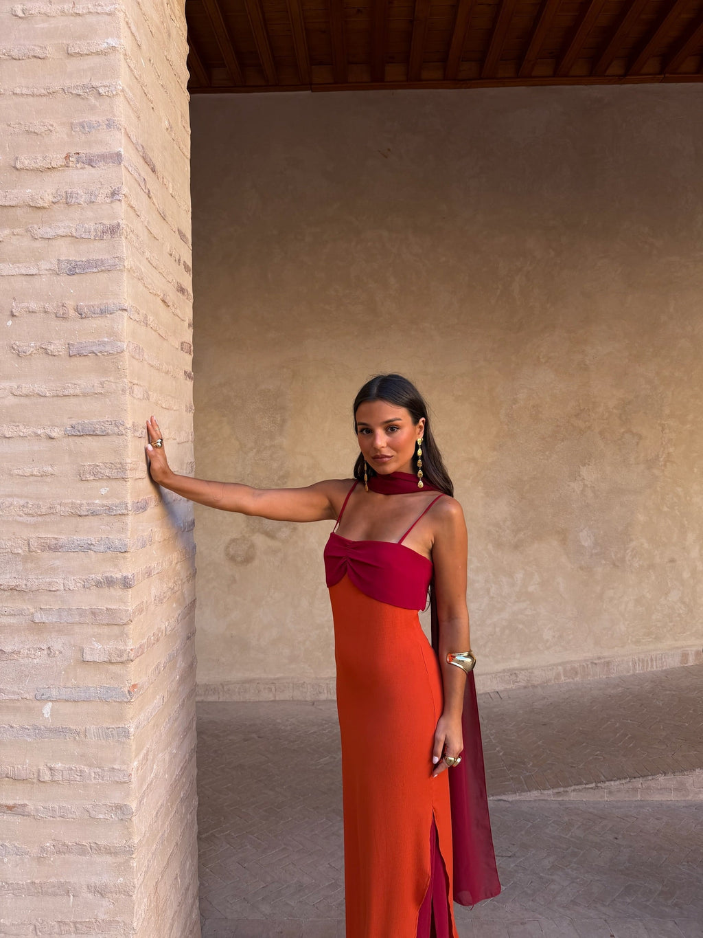 Vestido Estampado Naranja y Rojo | Azahara