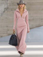 Vestido Largo Mujer Escote en V con Cremallera y Manga Larga - Maite