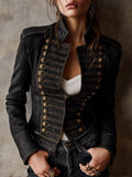 Chaqueta Militar Vintage de Polipiel con Detalles Dorados | Jimena