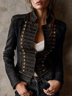 Chaqueta Militar Vintage de Polipiel con Detalles Dorados | Jimena