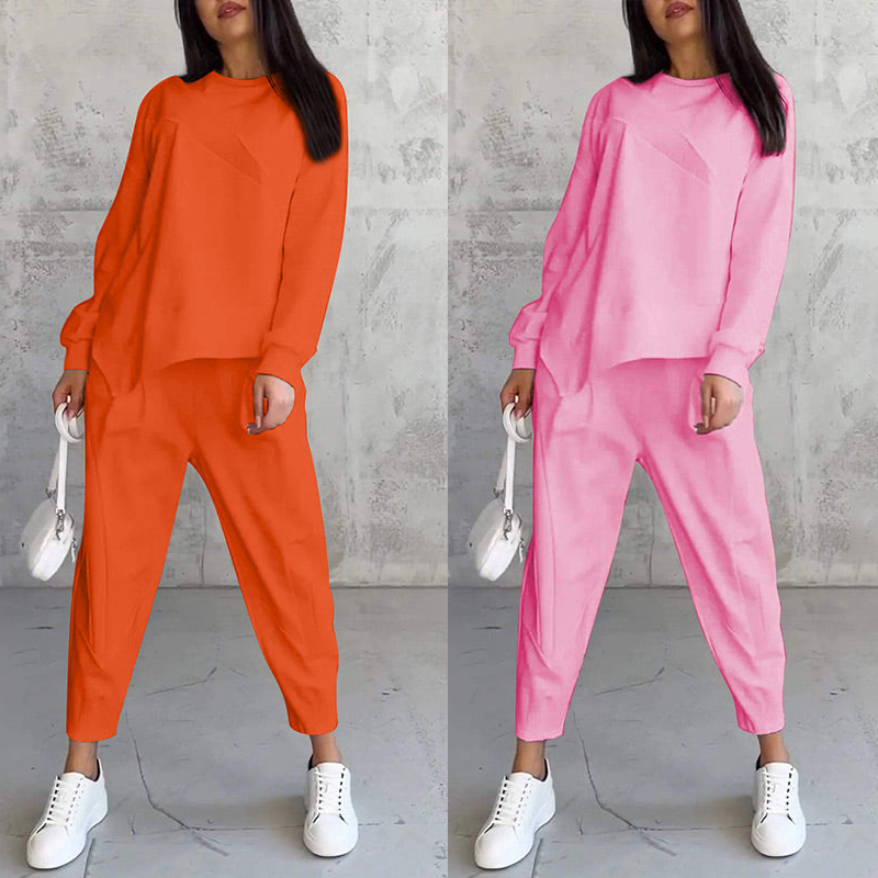 Conjunto de sudadera de manga larga con bajo irregular y pantalones para mujer | Urban