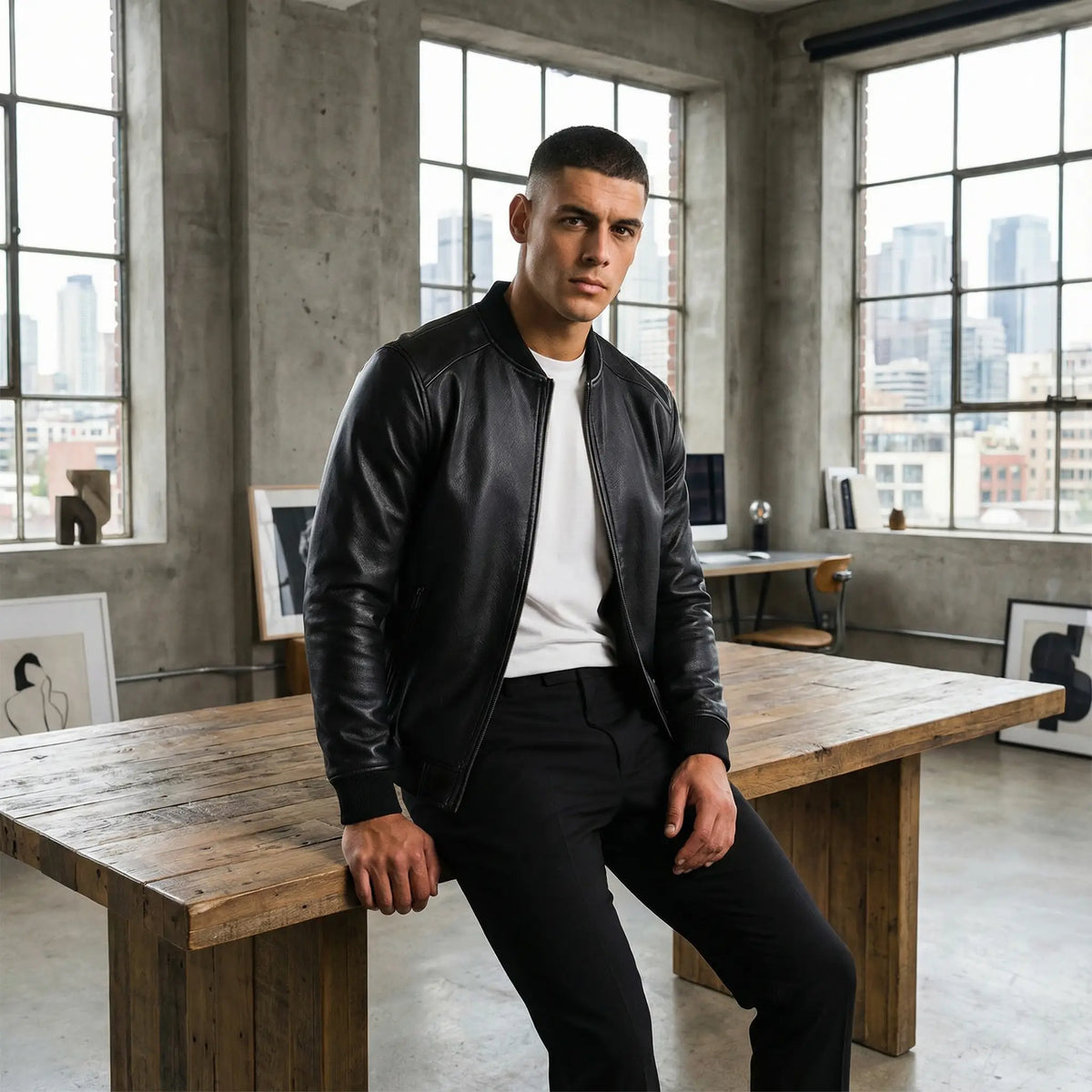 Chaqueta de cuero para hombre de estilo coreano – corte minimalista