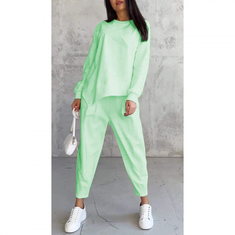 Conjunto de sudadera de manga larga con bajo irregular y pantalones para mujer | Urban
