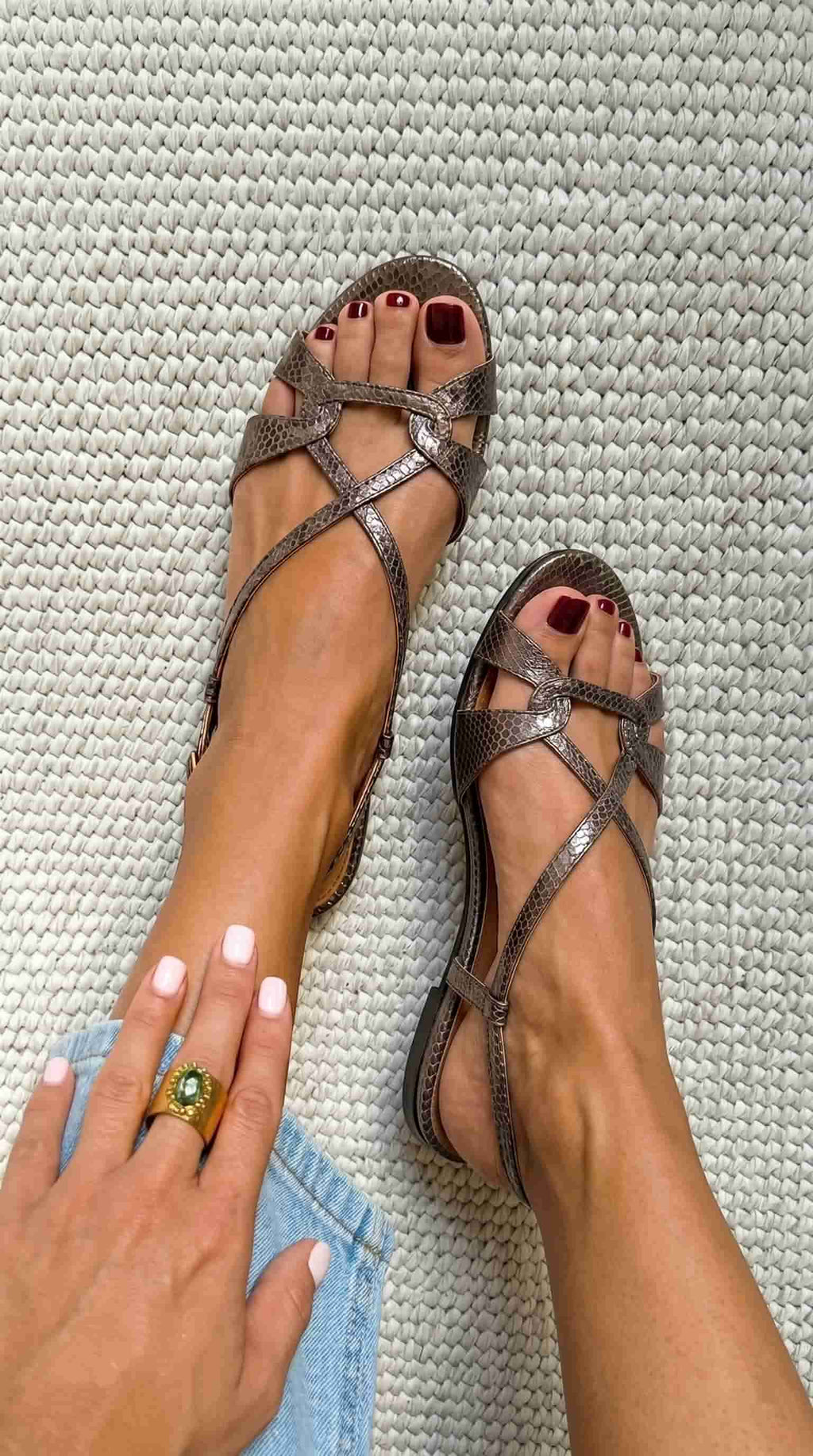 Sandalias Slingback Efecto Serpiente Punta Abierta Mujer | Luna Cruz