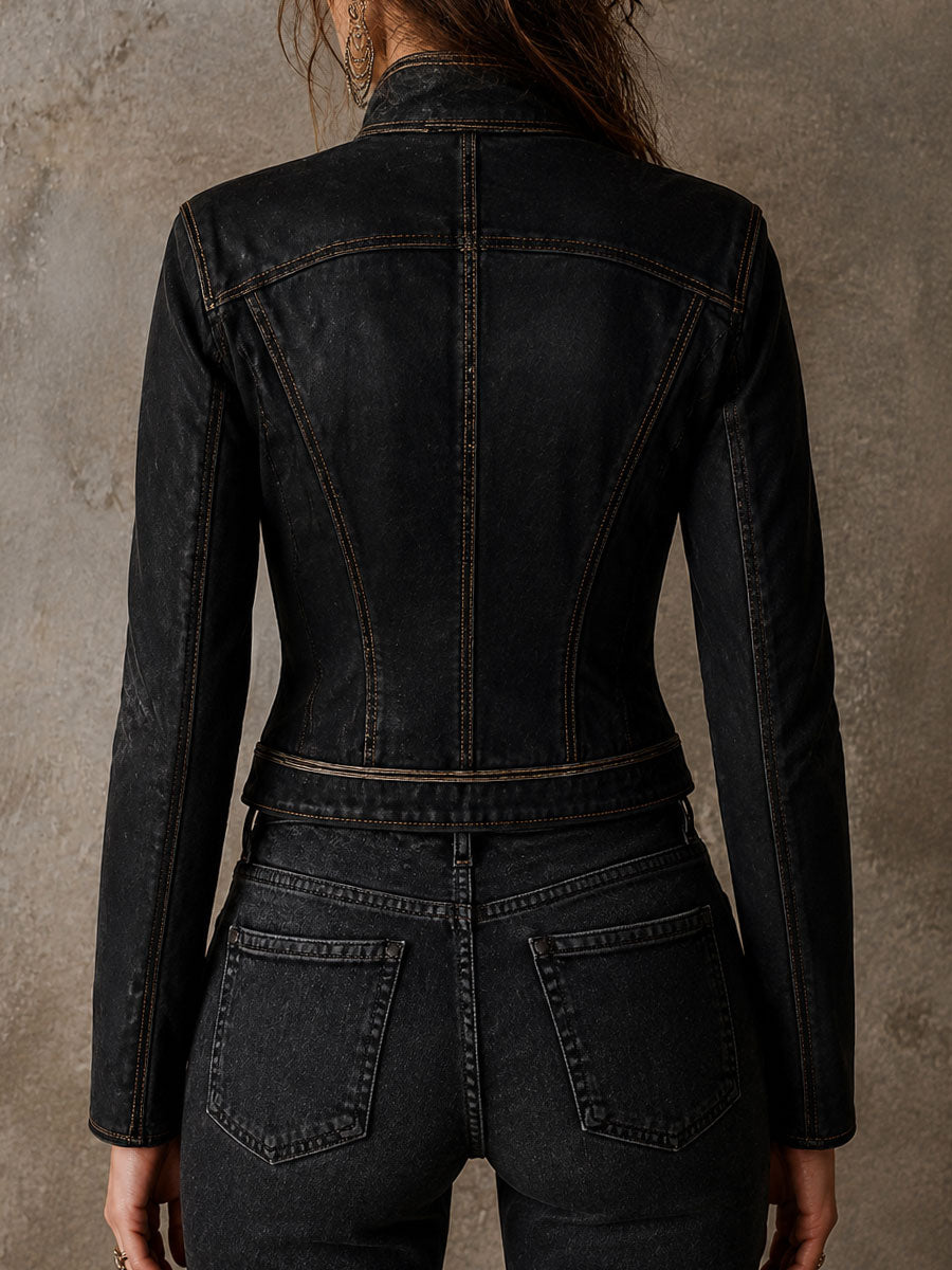 Chaqueta Militar Vintage de Polipiel con Detalles Dorados | Jimena