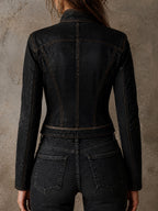 Chaqueta Militar Vintage de Polipiel con Detalles Dorados | Jimena