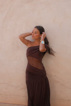 Vestido Largo Ajustado Marrón Mujer | Dune