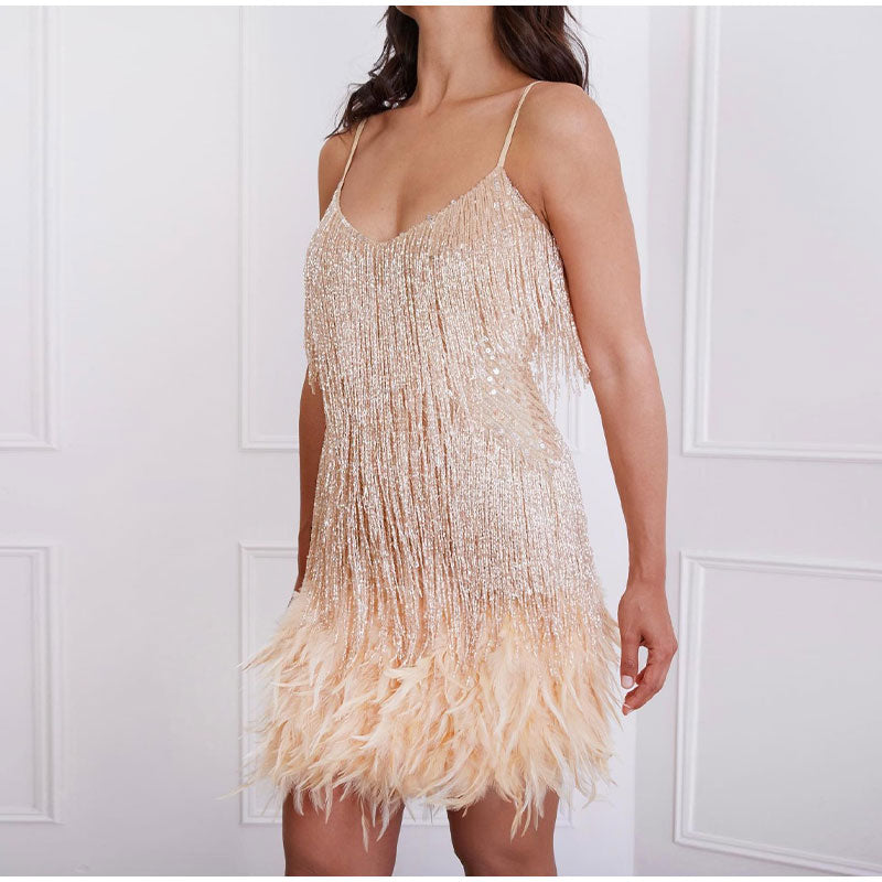 Estiloso vestido de fiesta con brillo de verano sin mangas | Midi