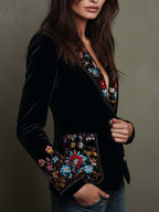Blazer Cruzado Negro con Bordado Floral Multicolor para Mujer | Paula