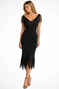 Vestido Midi de Invitada con Flecos y Hombros Descubiertos | Anabel