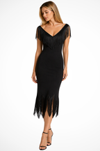 Vestido Midi de Invitada con Flecos y Hombros Descubiertos | Anabel