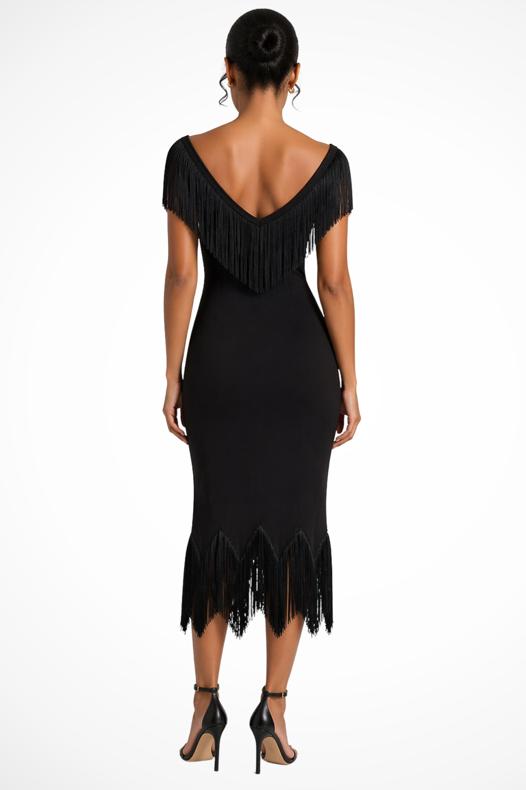 Vestido Midi de Invitada con Flecos y Hombros Descubiertos | Anabel