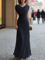 Vestido Largo Elegante Mujer con Escote Drapeado | Naira