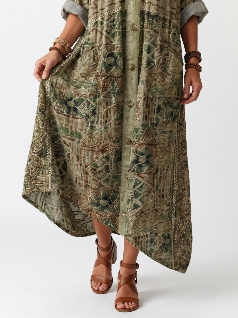 Vestido Midi Oversize con Botones y Bolsillos