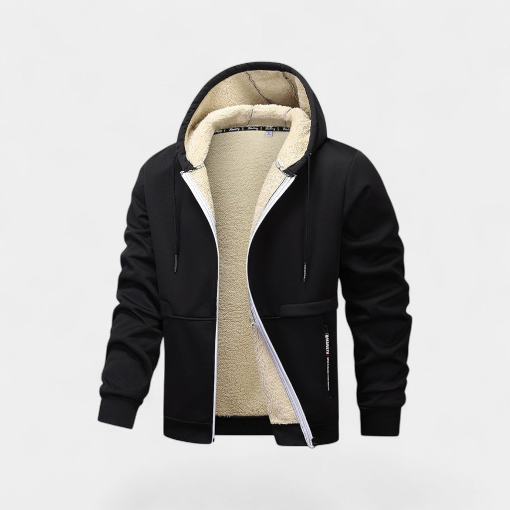 Cárdigan de forro polar sherpa con cremallera y capucha para hombre – Corte relajado