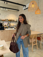 Blazer Asimétrico Cuadros Taupe Mujer | Luna Cruz