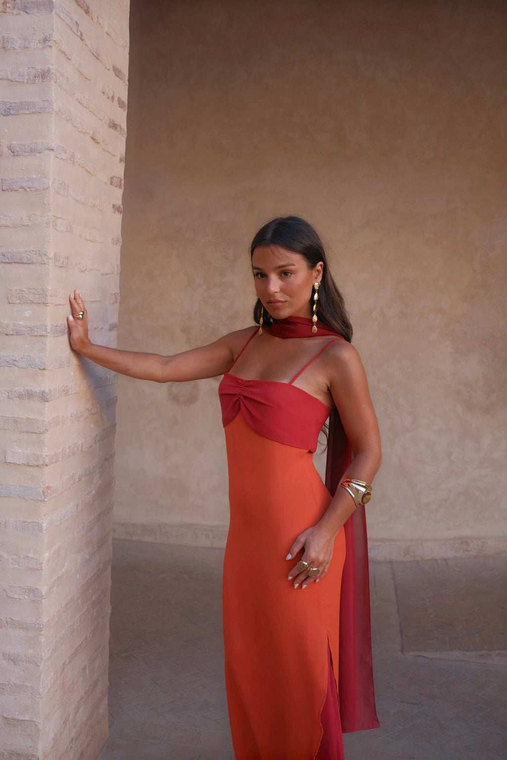 Vestido Estampado Naranja y Rojo | Azahara