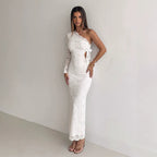 Vestido blanco Aitana con escote de hombros descubiertos y lazo | Luna Cruz