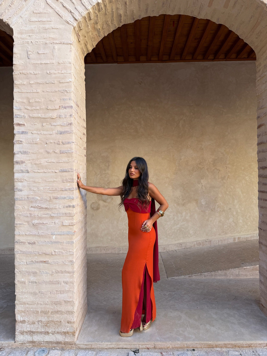 Vestido Estampado Naranja y Rojo | Azahara