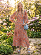 Vestido Midi Estampado Geométrico Escote V Mujer | Amara