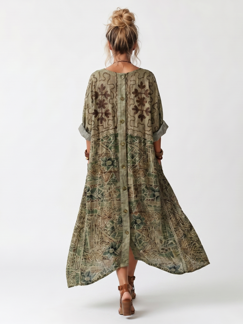 Vestido Midi Oversize con Botones y Bolsillos