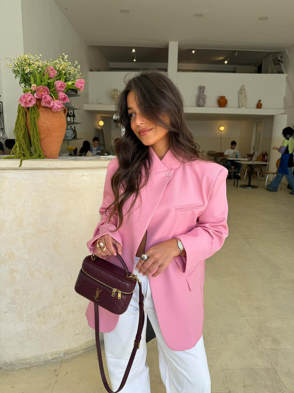 Blazer Asimétrico Rosa Elegante Mujer | Luna Cruz