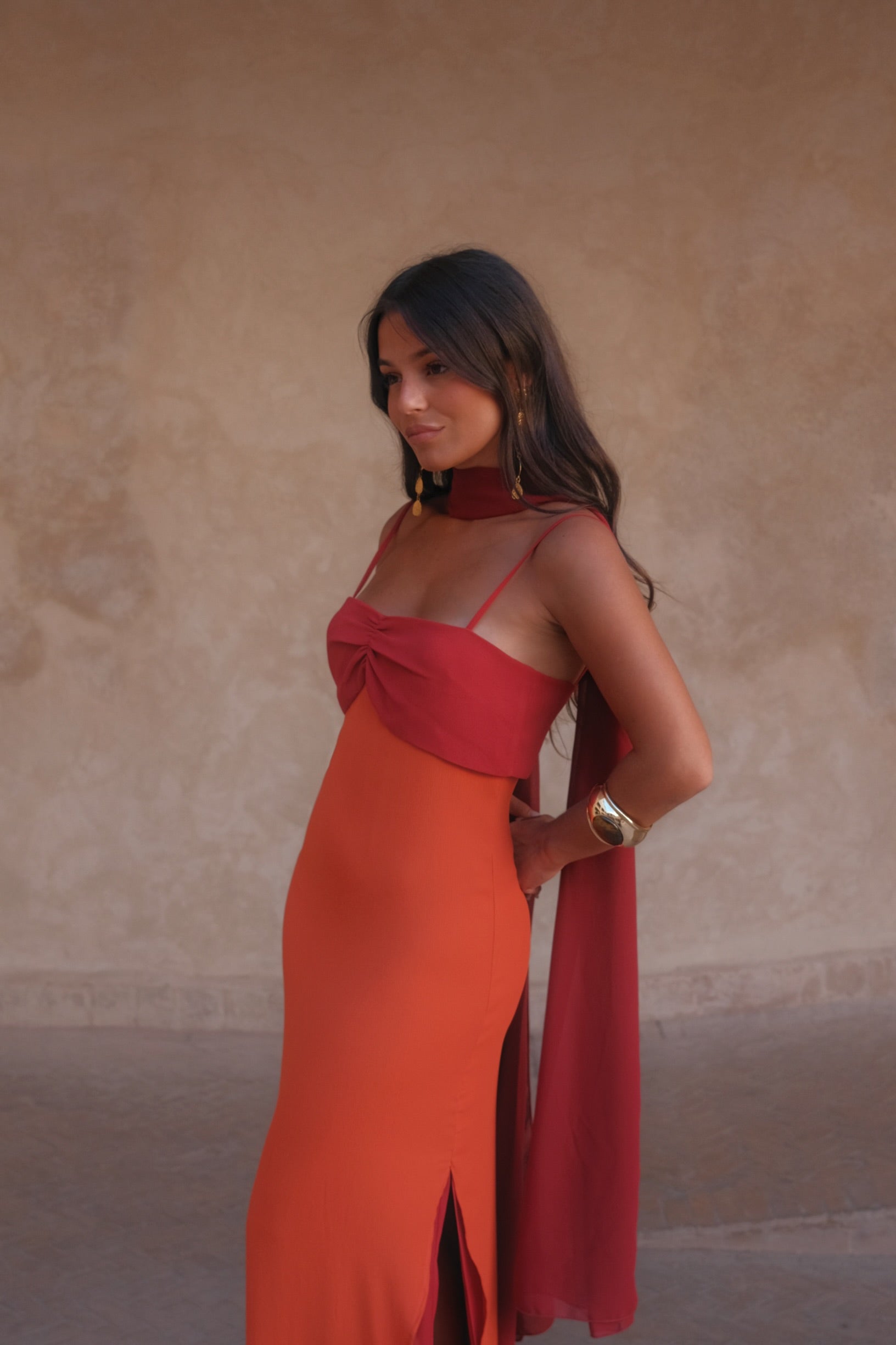 Vestido Estampado Naranja y Rojo | Azahara