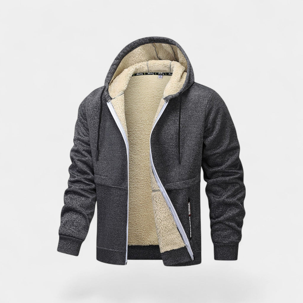 Cárdigan de forro polar sherpa con cremallera y capucha para hombre – Corte relajado