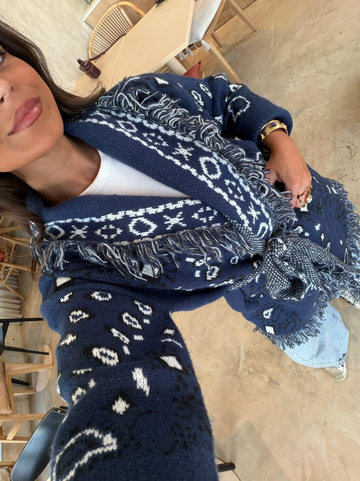 Chaqueta Larga Estampado Bandana Mujer Azul | Bandana