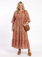 Vestido Midi Estampado Geométrico Escote V Mujer | Amara