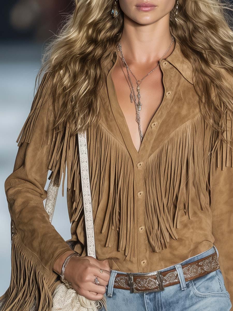 Camisa Western Mujer Ante Sintético con Flecos - Paz