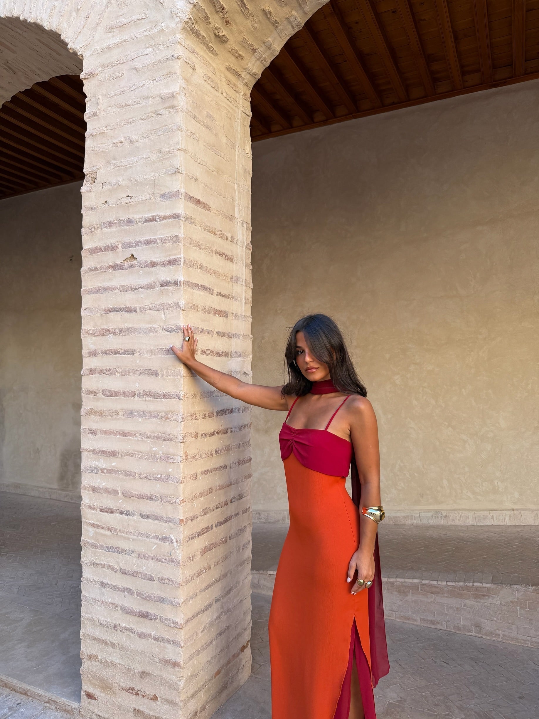 Vestido Estampado Naranja y Rojo | Azahara