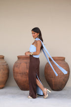 Vestido Casual Elegante Otoño Vestido Mujer Marrón y Azul | Martina