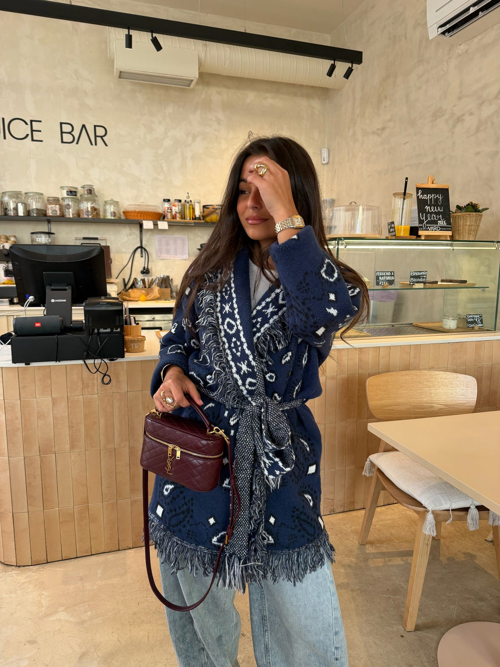 Chaqueta Larga Estampado Bandana Mujer Azul | Bandana