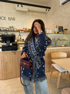 Chaqueta Larga Estampado Bandana Mujer Azul | Bandana