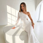 Vestido largo de encaje floral blanco Aitana, vista lateral | Luna Cruz