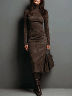 Vestido Largo Ante Elegante Mujer Otoño | Luna Cruz