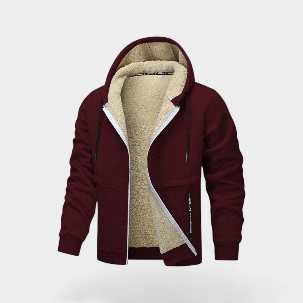 Cárdigan de forro polar sherpa con cremallera y capucha para hombre – Corte relajado