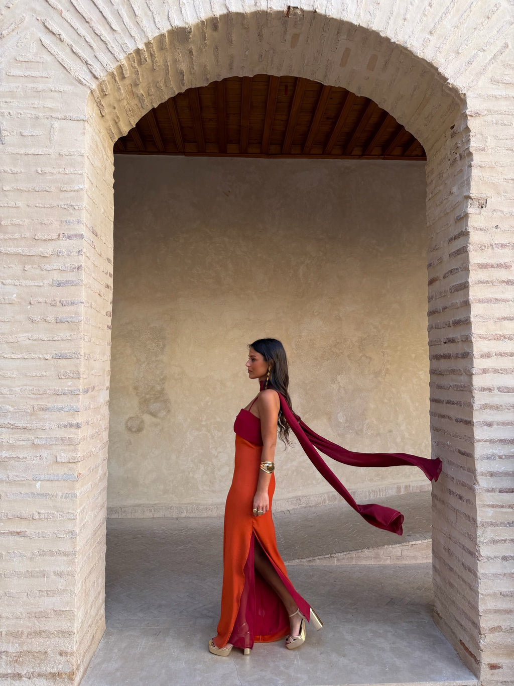 Vestido Estampado Naranja y Rojo | Azahara