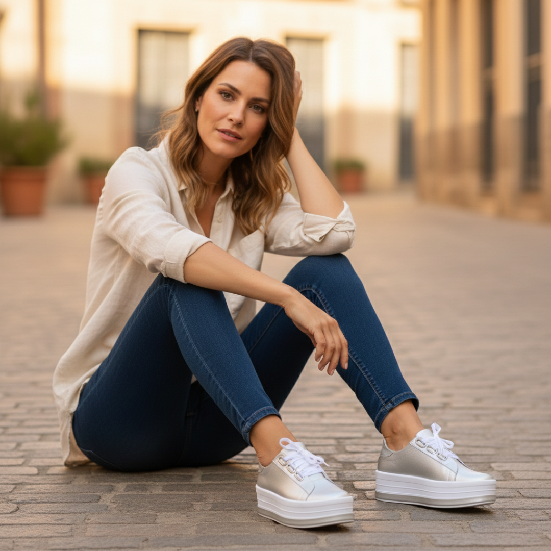 Zapatillas Plataforma Casual Mujer Cordones Ojales Metálicos Suela Alta | Aitana
