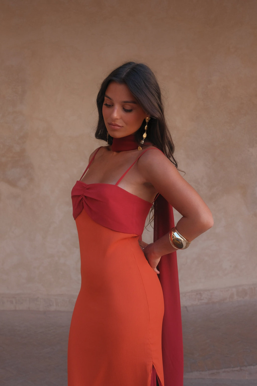Vestido Estampado Naranja y Rojo | Azahara