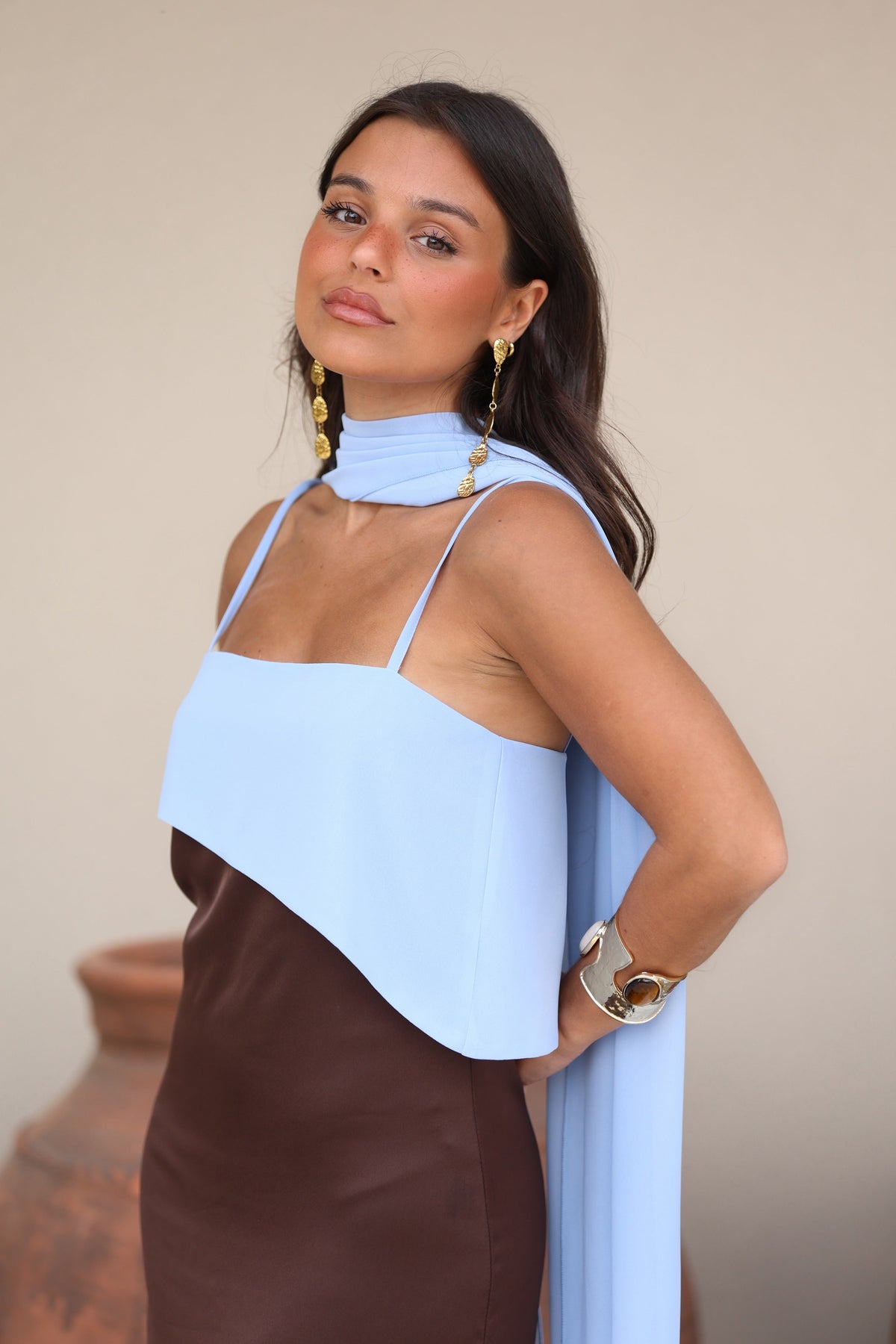 Vestido Casual Elegante Otoño Vestido Mujer Marrón y Azul | Martina