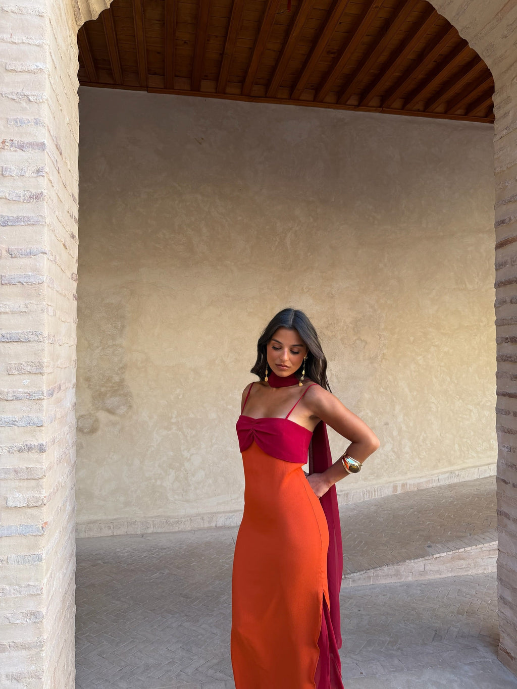 Vestido Estampado Naranja y Rojo | Azahara