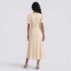 Vestido Midi Elegante Mujer Escote en V con Falda Fruncida | Cintura Alta