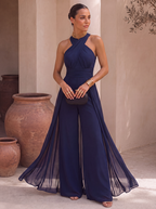 Mono Largo de Gasa con Cuello Halter y Pañuelo | Sofía